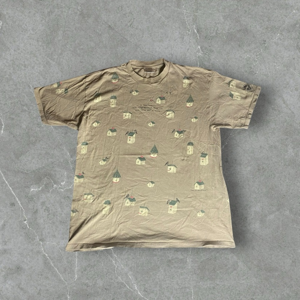 Vintage‎ Relevant Products Shirt Mens XL Tan 90s Bordhouse AOP 1 Bedroom Nature